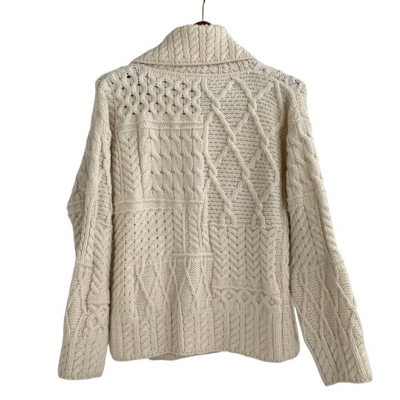 Carraigdonn Cream Irish 100% Merino Wool Knit Fisherman Sweater Womens Small - Picture 3 of 9